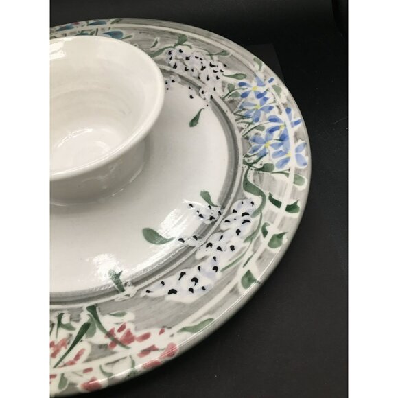 Hand-Painted Floral Chip & Dip Platter By Hellman & Hekel Pottery - Picture 4 of 7